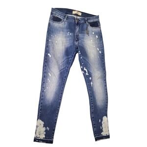 New Rapsodia Distressed Denim Jeans Paint Splatter Accents Dark Wash Women US 28